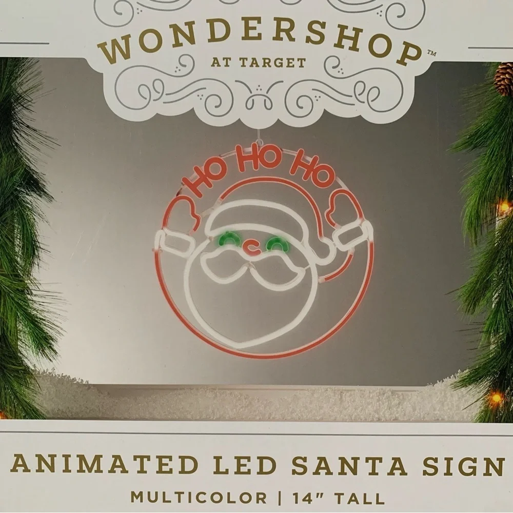 NIB. WONDERSHOP 14” Animated Santa LED Sign